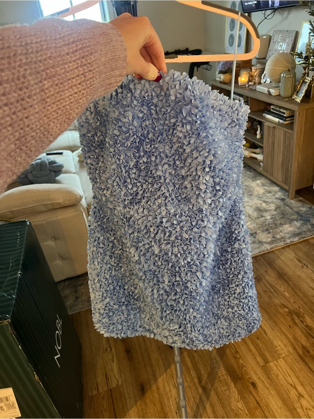 Textured Mini Dress with Floral Appliqué